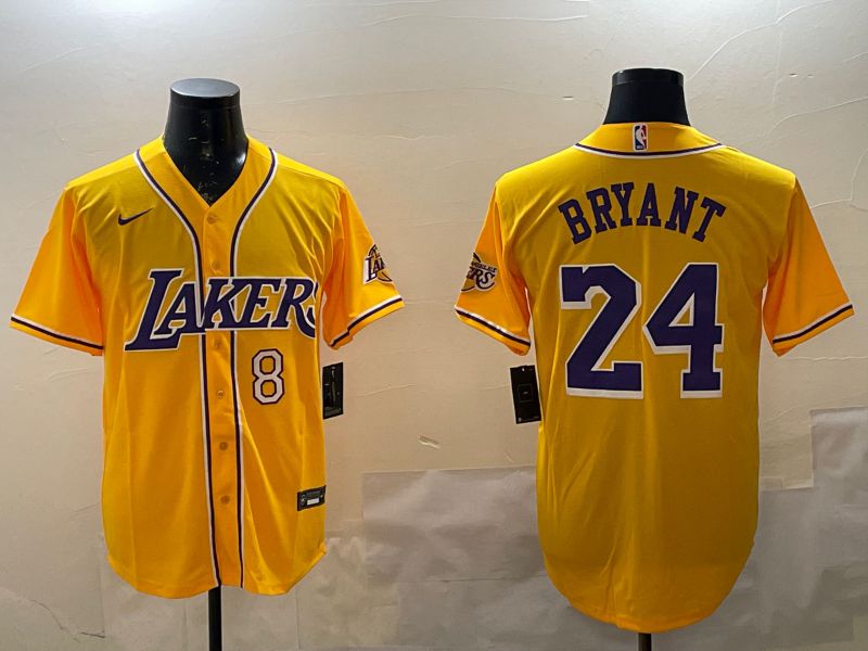 Men Los Angeles Lakers #24 Bryant Yellow Joint Name Nike 2025 NBA Jersey style 3